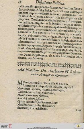 Ad Nobilem Dn. Authorem & Respondentem, de Magistratu dissertantem