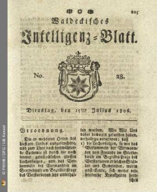 No. 28. Dienstag, den 15ten Julius 1806