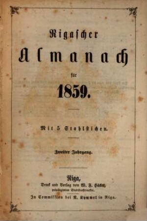 Rigascher Almanach : für das Jahr .... 2, 2. 1859