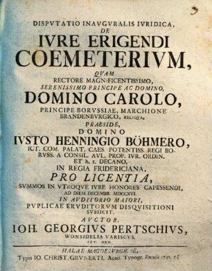 Dispvtatio Inavgvralis Ivridica, De Ivre Erigendi Coemeterium