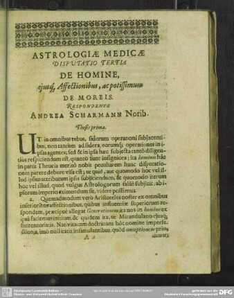 Disputatio Tertia, De Homine eiusq[ue] Affectionibus, sc potissimum De Morbis