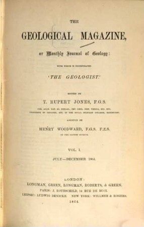 The geological magazine or monthly journal of geology. 1, 1 = No. 1 - 6. 1864