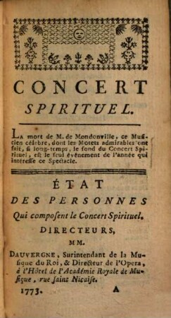Les spectacles de Paris, ou calendrier historique & chronologique des théâtres. 22. 1773