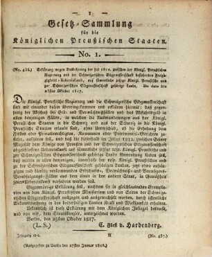 Gesetzsammlung für die Königlich-Preußischen Staaten : enthält die Verordnungen vom ... 1818