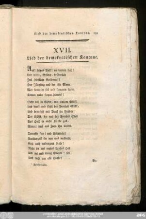 XVII. Lied der demokratischen Kantone.
