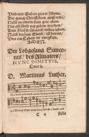 Der Lobgesang Simeo=||nis/ des Altuaters/ || NUNC DIMITTIS. || Luce ij. ||