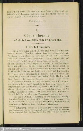 B. Schulnachrichten auf die Zeit von Ostern 1894 bis Ostern 1900
