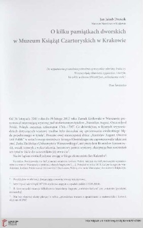 Seria nowa: O kilku pamiątkach dworskich w Muzeum Książąt Czartoryskich w Krakowie