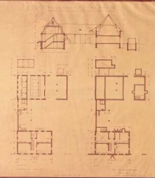 Wiederaufbau des Anwesens Adam Kappeler; Neuenburg am Rhein; Grundrisse Erd- und Kellergeschoss, Querschnitt