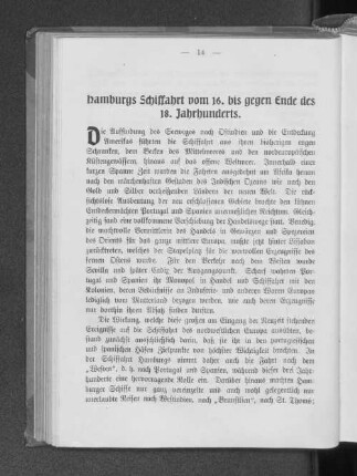 Hamburgs Schiffahrt vom 16. bis gegen Ende des 18. Jahrhunderts.