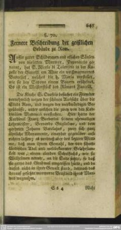 §. 70. Fernere Beschreibung der geistlichen Gebäude zu Rom