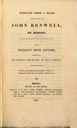 Extracts from a diary : Also extracts from letters, addressed to different branches of his family