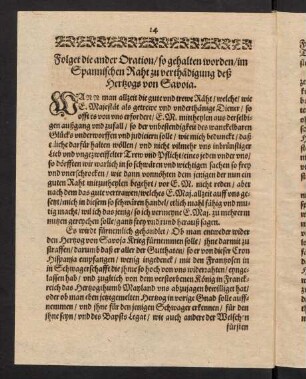 14-23, Folget die ander Oration so gehalten worden im Spannischen Raht...