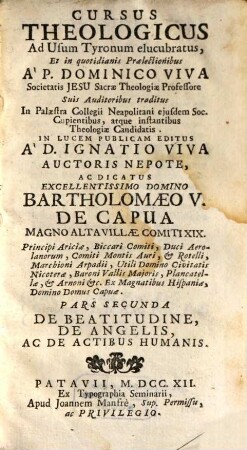 Cursus Theologicus, 2. De Beatitudine, De Angelis, Ac De Actibus Humanis