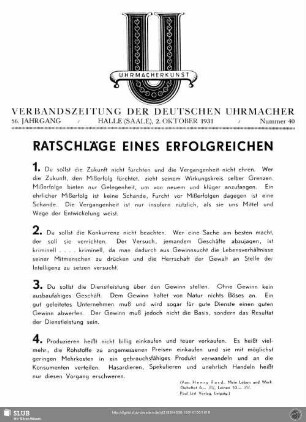 Ratschläge eines Erfolgreichen