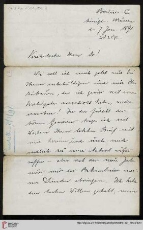 Brief von Otto Puchstein an Carl Bezold
