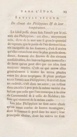 Article second. Du climat des Philippines & de leur température