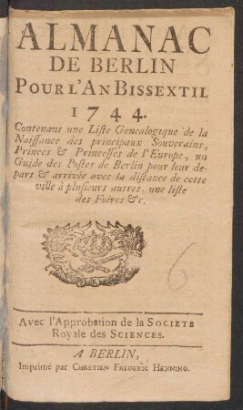 1744: Almanac de Berlin
