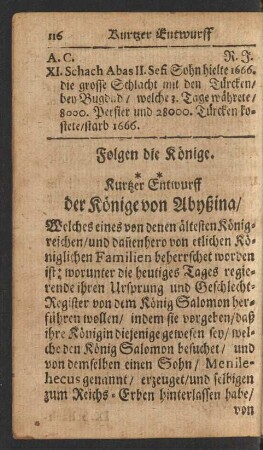 Kurtzer Entwurff der Könige von Abyßina/