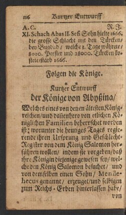 Kurtzer Entwurff der Könige von Abyßina/