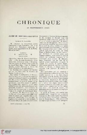 Chronique: 1er Septembre 1885