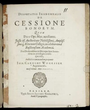 Disputatio Inauguralis De Cessione Bonorum