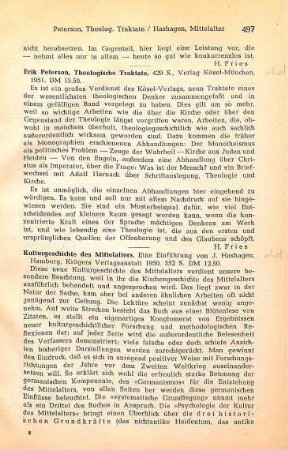 497 [Rezension] Peterson, Erik, Theologische Traktate