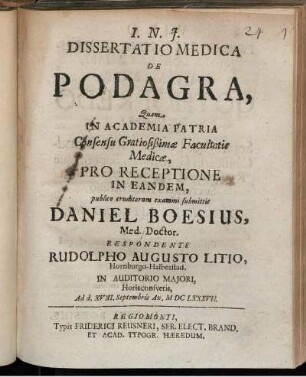 Dissertatio Medica De Podagra