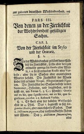Cap. I. Von der Zierlichkeit im Stylo und der Oratorie.
