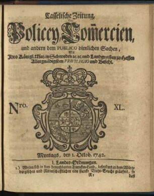 Nro. XL, Montags, den 1. Octob. 1742