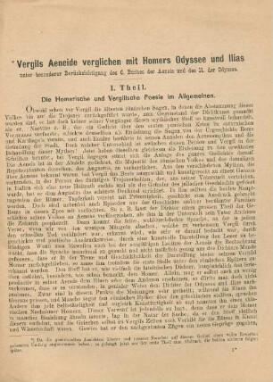 Vergils Aeneide verglichen mit Homers Odyssee und Ilias unter besonderer Berücksichtigung des 6. Buches der Aeneis und des 11. der Odyssee