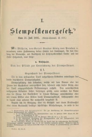 I. Stempelsteuergesetz. Vom 31. Juli 1895.