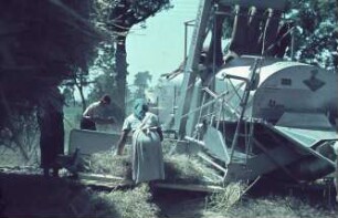 Fotografie: Erntetechnik, Mähdrusch, Mähdrescher gezogen, Dreschmaschine