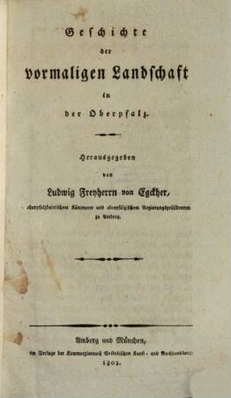Geschichte der vormaligen Landschaft in der Oberpfalz