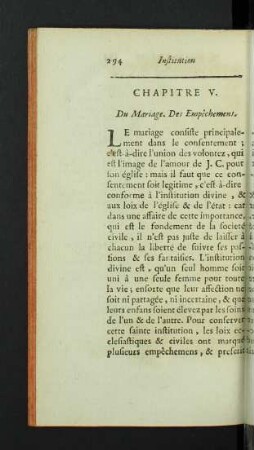 Chapitre V. Du Mariage. Des Empêchemens.
