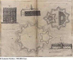 Grundrisse von polygonalen Festungsanlagen mit Zitadellen; Abwehreinrichtungen