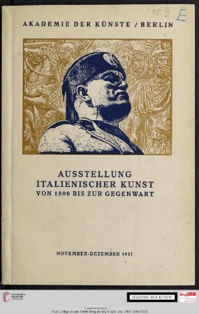 Ausstellung italienischer Kunst von 1800 bis zur Gegenwart : November-Dezember 1937