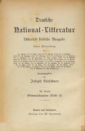 Grimmelshausens Werke, 3. Simplicianische Schriften