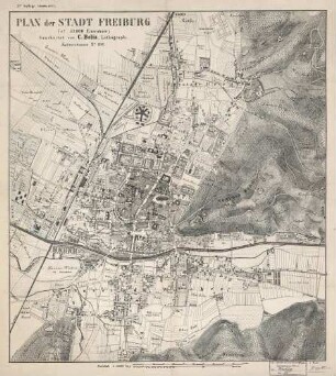Plan der Stadt Freiburg (ca. 32 000 Einwohner)