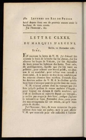 382-404, Lettre CLXXX. du Marquis D'Argens.-Lettre CXC. du Marquis D'Argens.