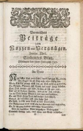 Siebentes Blat, ... den 18ten Hornung 1747