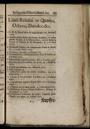 Libri Residui in Quarto, Octavo, Duodec. &c.
