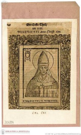 Frenzel, Römische Kirchen-Historien (...) . Teil I. [Leipzig]: Groß, 1600., Benedictus II., Papst, Porträt