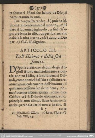 Articolo III. Dell Huómo e della sua salute