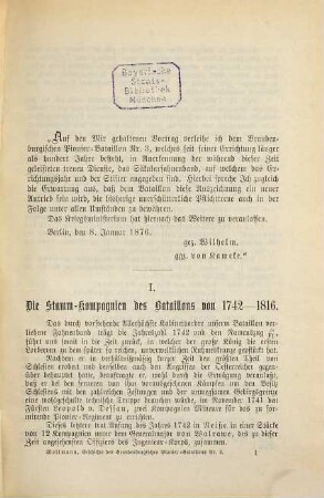 Geschichte des Brandenburgischen Pionier-Bataillons Nr. 3 : Auf dienstliche Veranlassung zusammengestellt von [E.] Wollmann. Mit 1 Formations-, 1 Uniformen-Tafel und 5 Plänen
