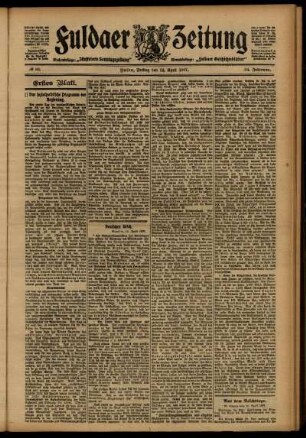 Erste Ausgabe vom Freitag, den 12. April 1907.