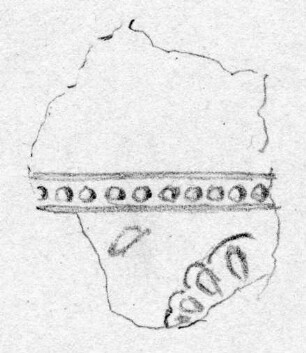 Fragment eines Blechs. Von der Darstellung erhalten Rest eines Flügels (?)