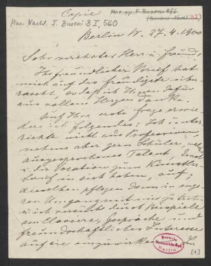 Brief an Wilhelm Gericke : 27.04.1900