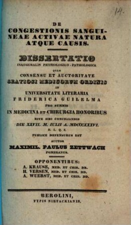 De congestionis sanguineae activae natura atque causis : diss. inaug. physiol. path.