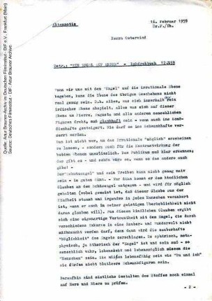 Anmerkungen zum Drehbuch, mit handschriftlichen Kommentaren von Artur Brauner